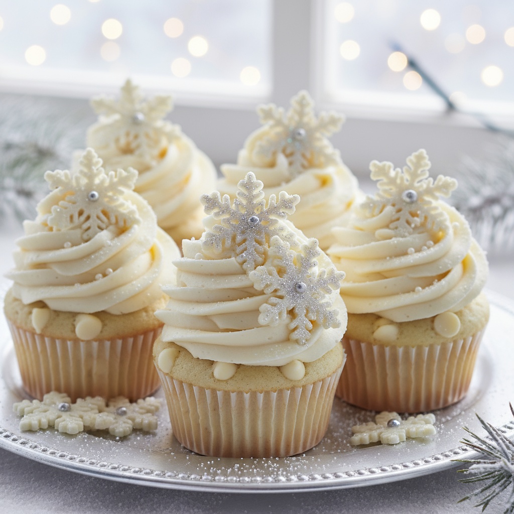 White Chocolate Snowflake Cupcakes